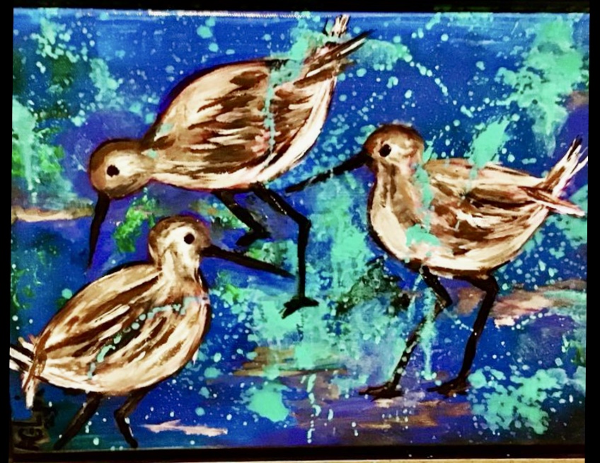 Oiseaux de mer dansant la mer