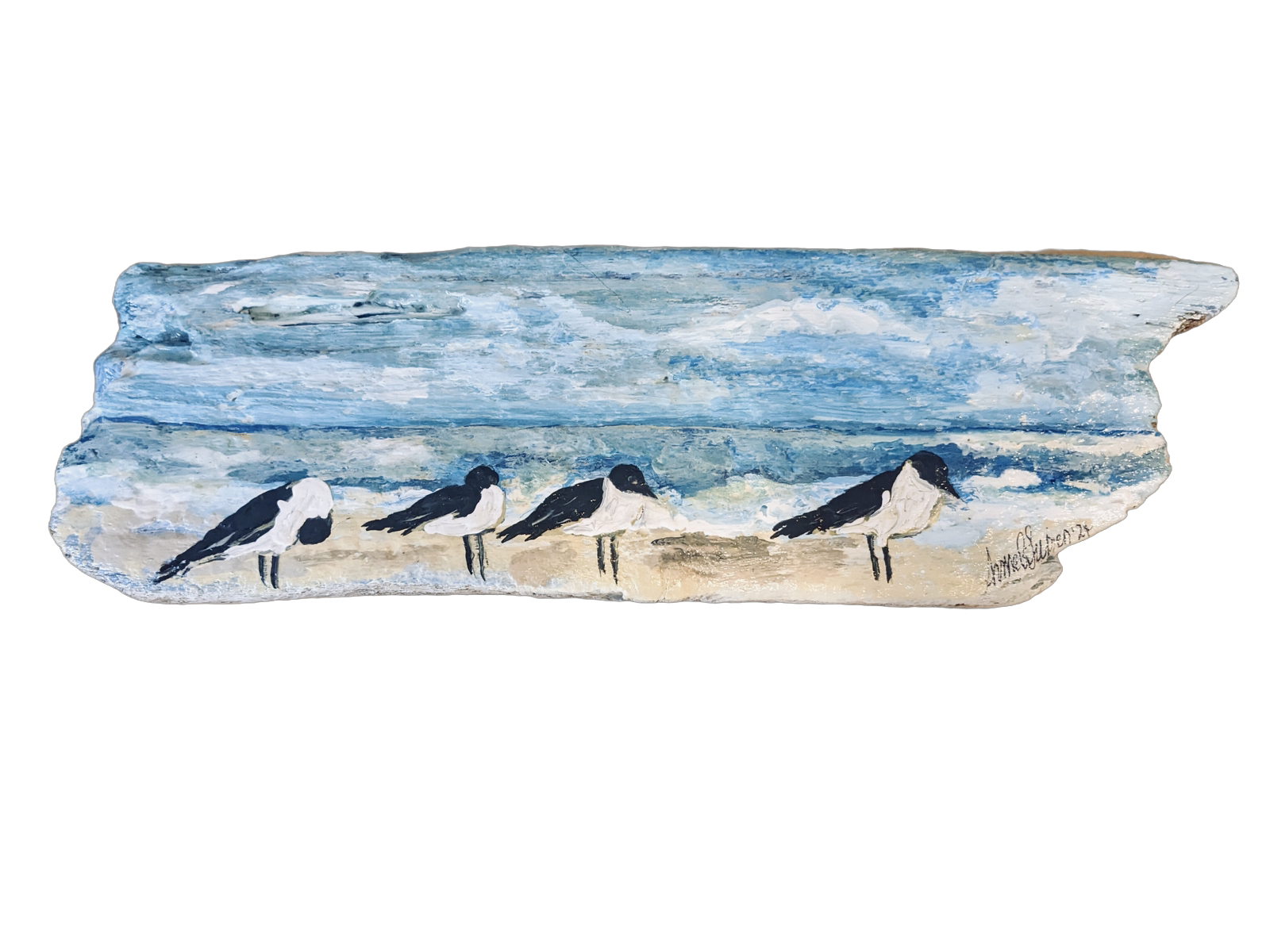 Peinture sur bois de grève par Anne Lupien