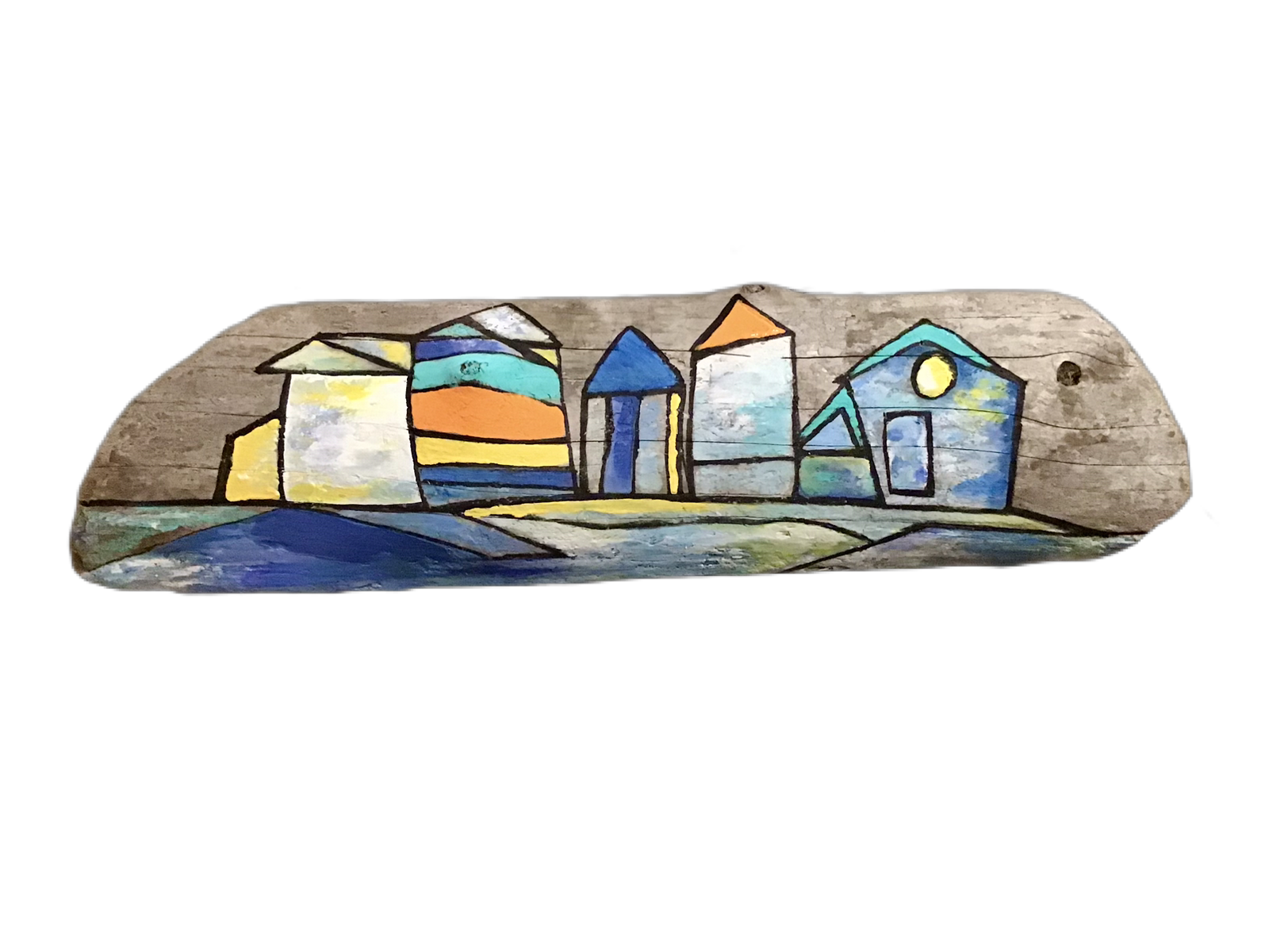 Peinture sur bois de grèves plage avec oiseaux