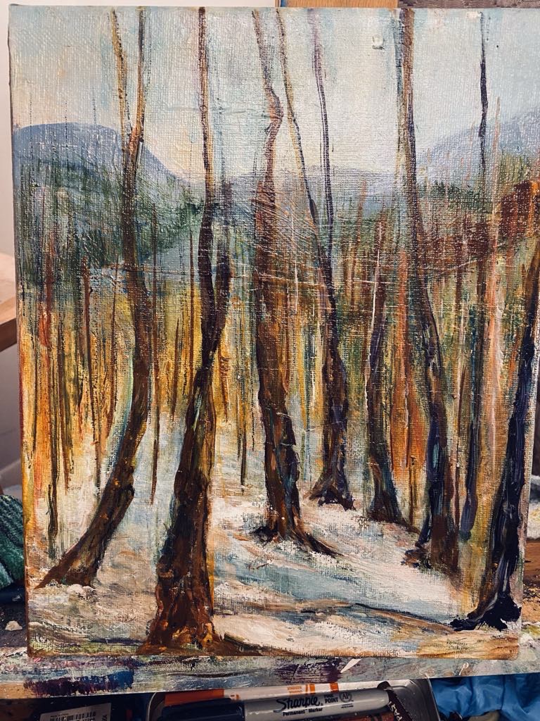 Toile de Louise Lupien paysage de montagnes