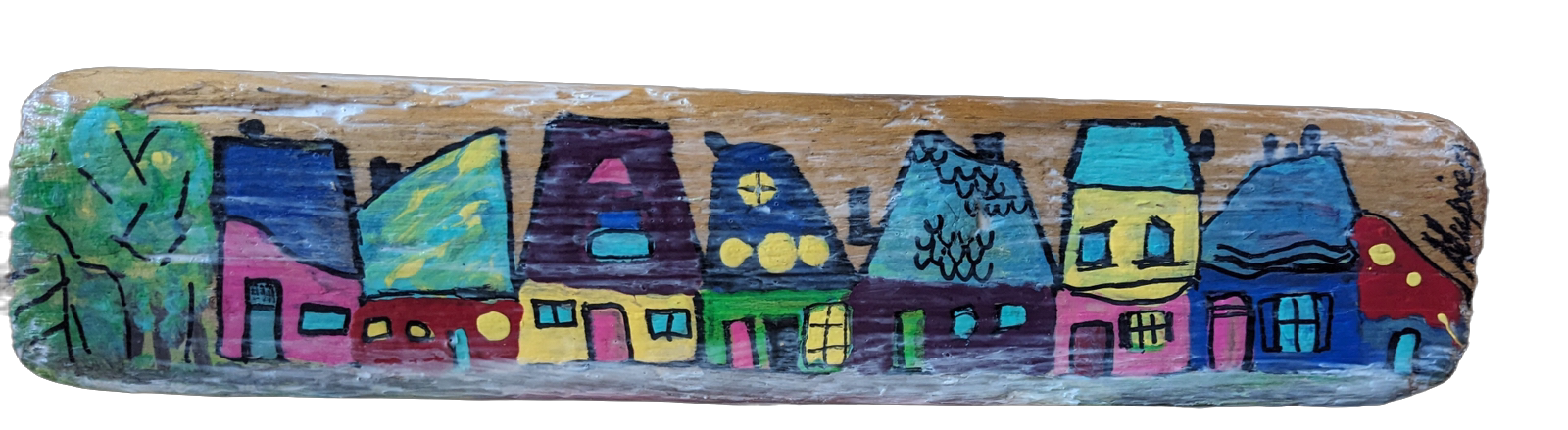 Peinture sur bois de grèves village de maisons colorées