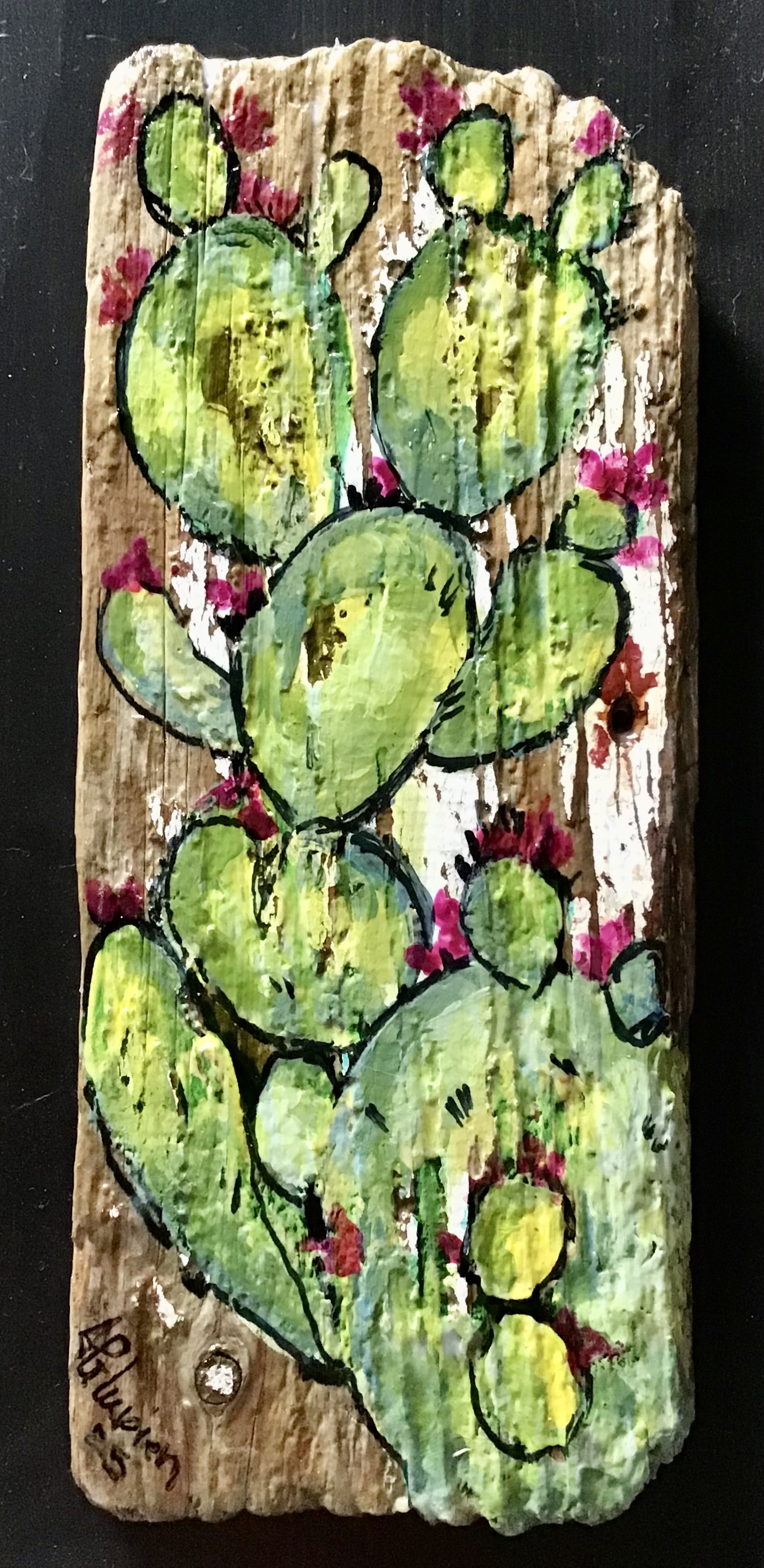 Cactus Peinture sur bois de grève 
