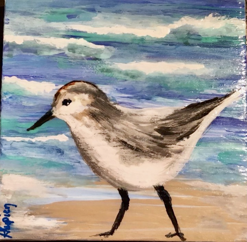 Peinture sur bois de grèves plage avec oiseaux