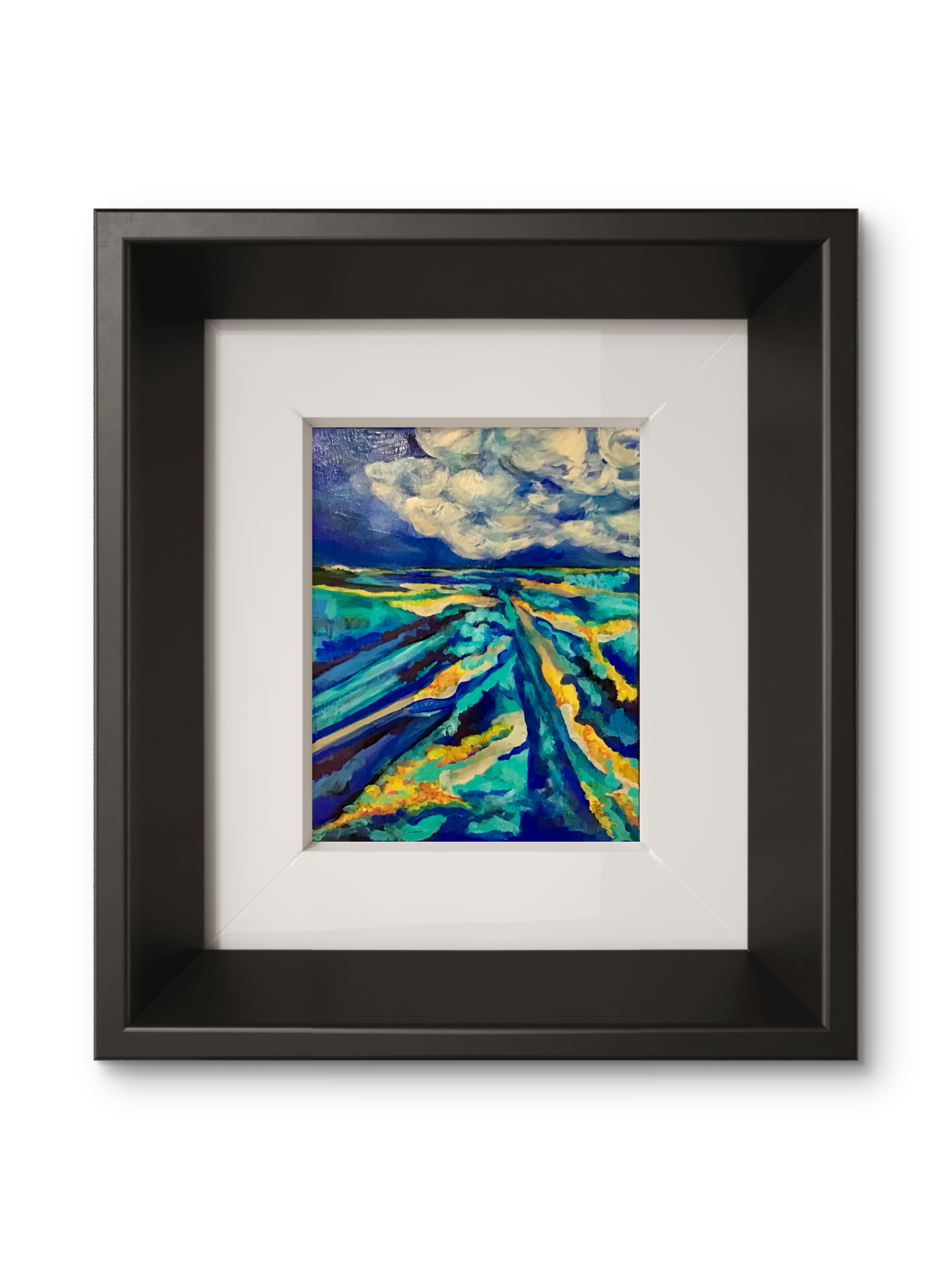 Rivière Ouelle Cette peinture est absolument saisissante ! Les couleurs vives et les contrastes dynamiques lui donnent une énergie presque électrique. Il y a une belle fluidité dans les formes, et le ciel dramatique ajoute beaucoup d’intensité à la scène.
