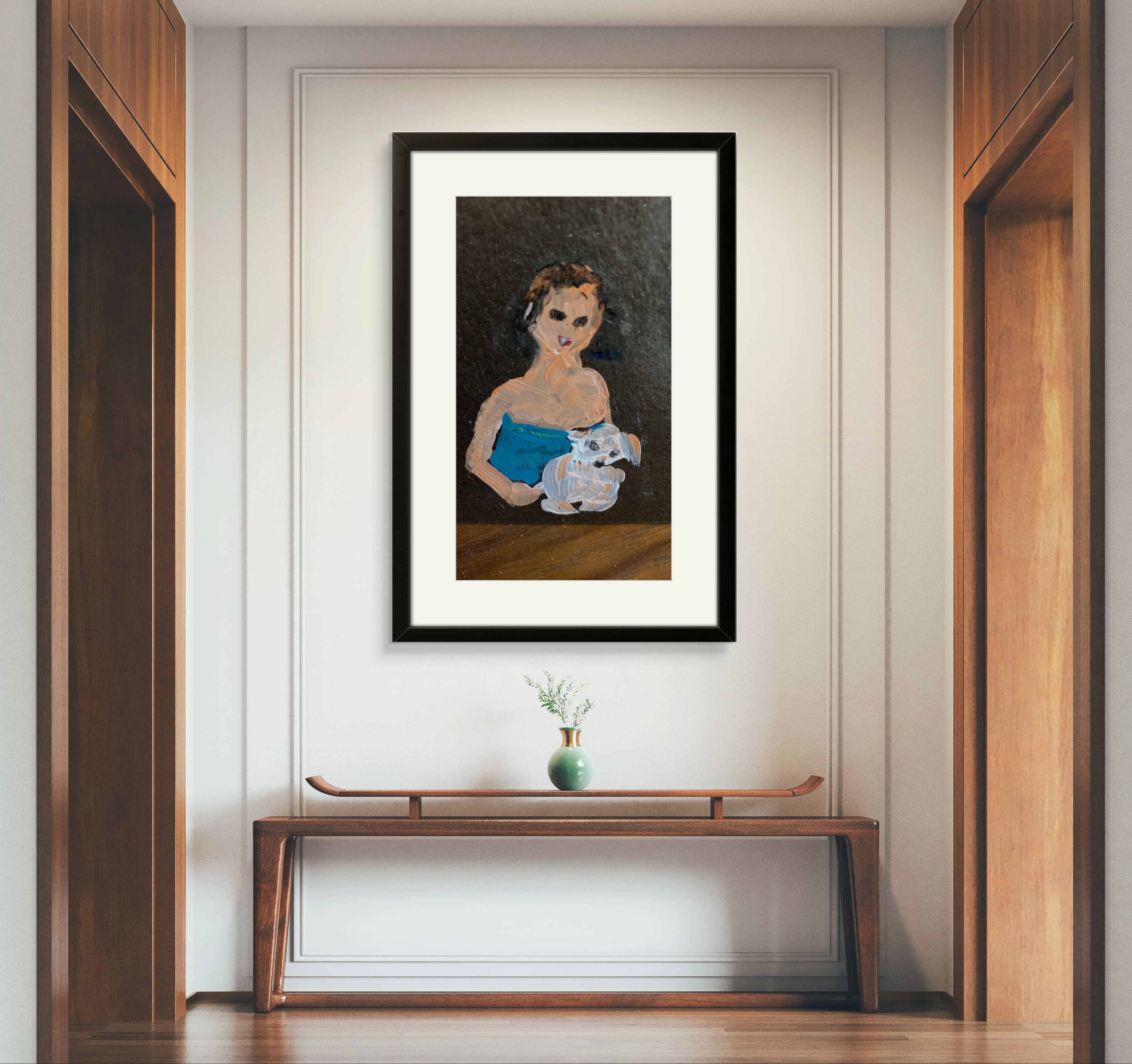 Toile de Louise Lupien jeune fille au chien